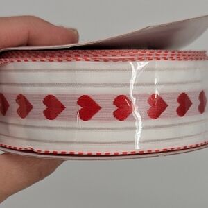 25 Yards 1.5" White Red Hearts Valentines Ribbon